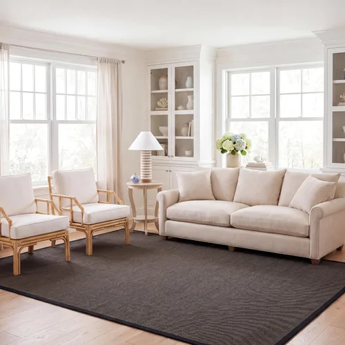 Vista 8 de Alfombra de sisal Safavieh, de color maíz y negro, tejida a mano, de la colección de fibras naturales; 5 x 8 pulgadas, NF441A, Tela, Gris / Gris