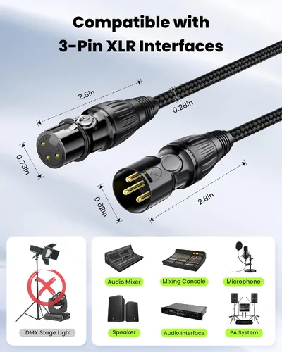 Vista 5 de Cable XLR de 25 pies, cable de micrófono XLR blindado doble OFC