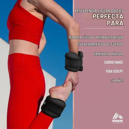 Vista 6 de RBX Juego de pesas para muñeca y tobillo, ajuste cómodo ajustable para entrenamiento y tonificación Negro