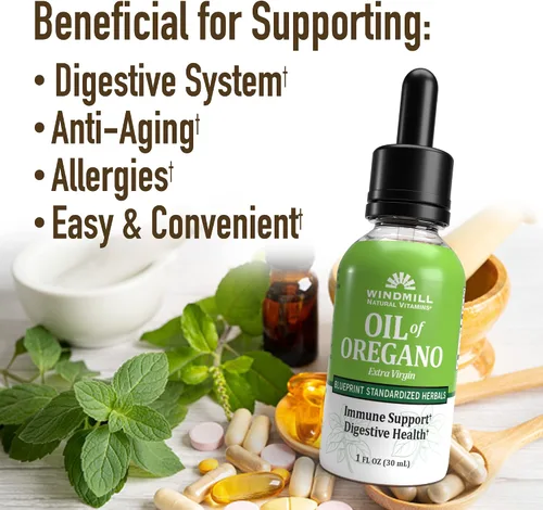 Vista 3 de Windmill Aceite de vitaminas naturales de orégano, mezcla de hierbas para apoyo inmunológico, apoya la salud digestiva, 1 onza líquida, 448 porciones
