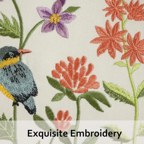 Vista 3 de Juego de 2 fundas de almohada bordadas de 16 x 16 pulgadas, diseño vintage de pájaros con flores, fundas de almohada de granja para almohada, fundas