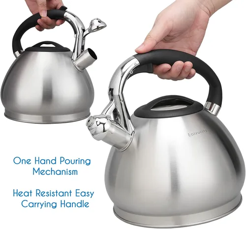 Vista 6 de Easyworkz Hervidor de té silbante de acero inoxidable de grado alimenticio con silbato fuerte, 2.4 cuartos de galón (2.3 l)