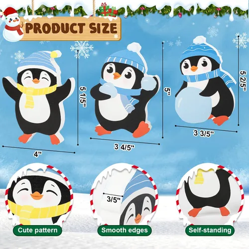 Vista 2 de COCHIE Decoraciones de Navidad de pingüinos para interior, lindo juego de decoración de bandeja escalonada de pingüinos de invierno de 3 piezas