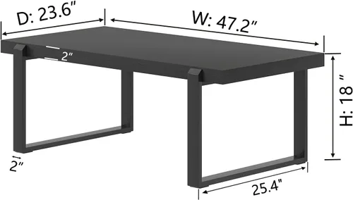 Vista 2 de FOLUBAN Mesa de café negra, mesa central moderna de madera y metal industrial, mesa rectangular de cóctel y té para sala de estar, 47 pulgadas