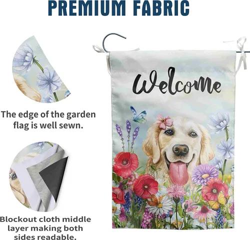 Vista 3 de Bandera floral de jardín Golden Retriever para jardín, banderas de bienvenida para exteriores de 12 x 18 pulgadas, bandera de perro de flores