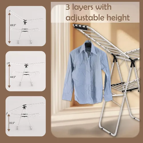 Vista 4 de Maomo Estante de secado de ropa extra grande de 33 varillas, estante plegable de doble capa con clips para calcetines, acero resistente