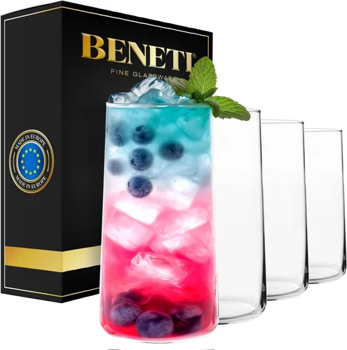 Vista 9 de BENETI Juego de 4 vasos de cristal modernos, vasos altos altos para beber, fabricados en Europa, cristalería de cocina para agua y jugo (18 unidades)
