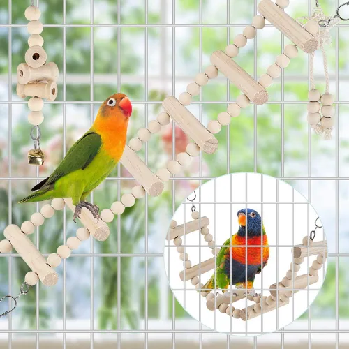 Vista 4 de Juguetes de columpio para pájaros, hamaca colgante para masticar, escalar, jaula de pájaros, juguetes para periquitos, conure, cacatúas, mynah