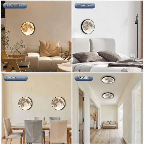 Vista 7 de Lámpara de pared de luna regulable de 9.5 pulgadas con control remoto, moderna lámpara de pared LED enchufable, lámpara de pared negra de 12 W