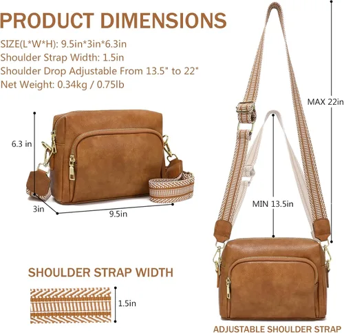 Vista 4 de Bolsos cruzados pequeños para mujer, bolsos cruzados de viaje de cuero vegano, bolsos de hombro con correa de guitarra y correa de cuero