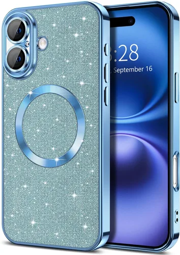 Vista 10 de Hython para iPhone 16 Funda con chispas brillantes, fundas transparentes magnéticas con protector de lente de cámara [Compatible con MagSafe]