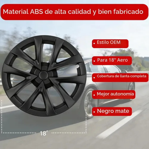 Vista 2 de KAVANIC 4 piezas de tapacubos para Tesla Model 3, cubiertas de rueda de 18 pulgadas, tapa de rueda mate negra con logotipo de estilo arácnido