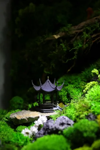 Vista 3 de KARESANSUI Pabellón chino tradicional - decoración de terrario, decoración de acuario chino, accesorios de jardín de hadas, decoración de paludario