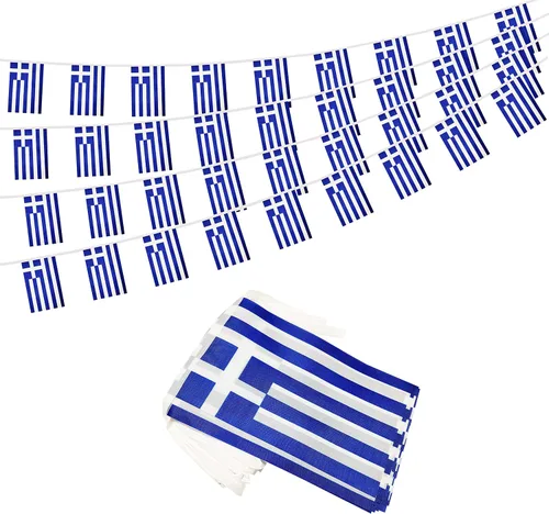 Vista 16 de Bandera argentina de 50 pies con cadena de bandera argentina, mini bandera argentina pequeña, para decoración de fiestas, tiendas y bares