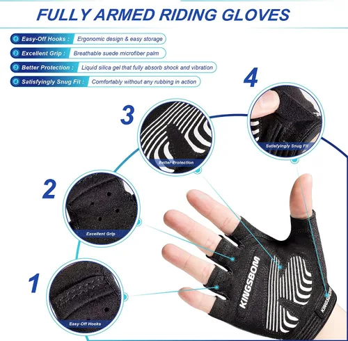 Vista 2 de KINGSBOM Guantes de ciclismo que absorben los golpes con almohadilla de gel de silicona ligera, transpirables y antideslizantes para hombres