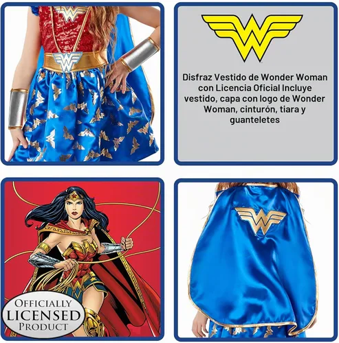 Vista 3 de Rubie's DC Comics Wonder Woman - Vestido de disfraz para niña con capa y tiara