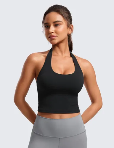 Vista 2 de CRZ YOGA - Brasier deportivo Butterluxe con cuello halter para mujer, con relleno, para entrenamiento o yoga, camiseta corta con relleno integrado