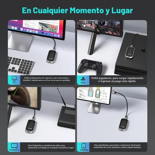 Vista 4 de PHIXERO P5 SSD portátil externo de 1 TB - Disco duro externo de 5 Gbps con USB C a C 2 en 1 y cable USB C a A para PC, Mac, PS5, Xbox, antigolpes