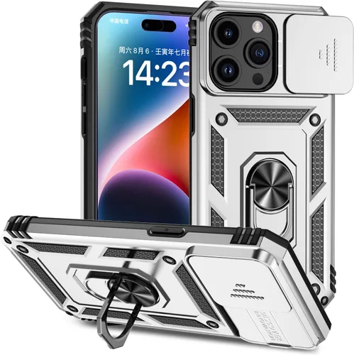 Vista 12 de Funda magnética compatible con iPhone 14 Pro de 6.1 pulgadas, funda magnética para iPhone 14 Pro con cubierta de cámara y soporte de grado militar