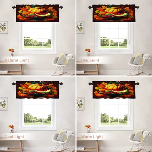 Vista 491 de Shrahala Orange Autumn Autumn Blackout Curtain Tiers, Fall Kitchen Valance Light Blocking Tier Drapes with Rod Pocket, 2 Pack 26 X 24 in