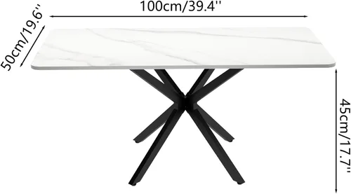 Vista 2 de GOLDFAN Mesa de centro rectangular de mármol blanco, moderna, de 40 pulgadas, con patas de metal negro, elegante mesa central para sala de estar