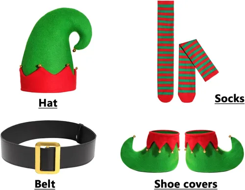 Vista 2 de Ekoropshop Disfraz de elfo navideño para niñas, disfraz de elfo de Santa Helper
