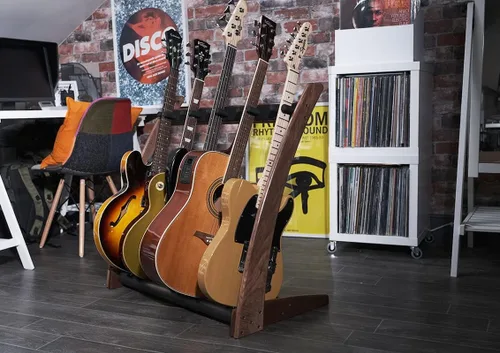 Vista 7 de Ruach GR-2 Curve - Soporte personalizable para guitarras y estuches, color nogal
