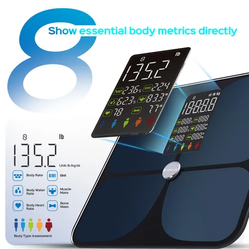 Vista 3 de Lepulse Báscula para peso corporal, báscula digital inteligente para baño con masa muscular IMC, 20 métricas de composición corporal, básculas