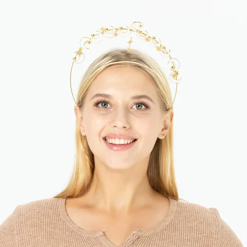 Vista 7 de NOLITOY Moon Stars Crown- Crystal Goddess Angel Crown Headband Rhinestone Wedding Tiara Glitter Floral Bridal Hair Band Headpiece Accessories for