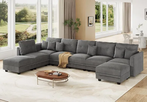 Vista 19 de LLappuil Sofá Seccional Modular con Asientos de Almacenamiento, Sofá Modular Convertible de Pana Chaise para Sala de Estar, Sofás de 5 Plazas con 3