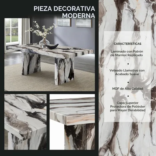 Vista 7 de Roundhill Furniture Cavira - Mesa de comedor moderna de mármol sintético con base de pedestal doble