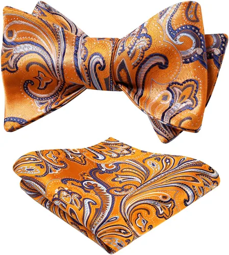 Vista 229 de HISDERN Pajaritas para hombre, corbatín de cachemira para hombre, corbata de lazo y bolsillo cuadrado, juego formal de esmoquin para boda