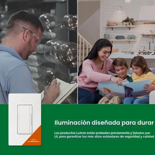 Vista 8 de Lutron Maestro LED+ Interruptor regulador de intensidad para bombillas LED regulables, halógenas e incandescentes, 150W/150W/unipolar o Almendra
