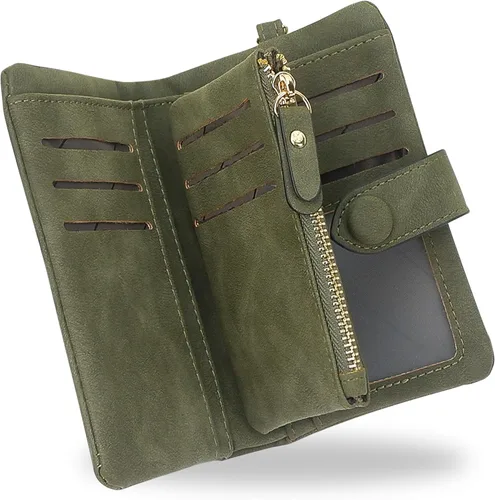 Vista 8 de CONISY Billeteras pequeñas de pulsera para mujer, billetera de cuero plegable RFID con ventana de identificación y cremallera Small, Bifold, RFID