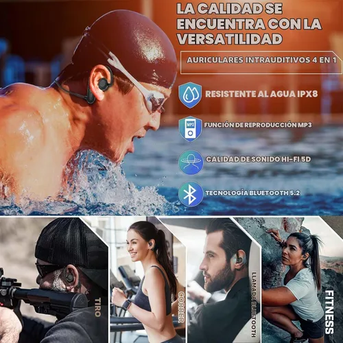Vista 3 de Auriculares impermeables IP68 con reproductor de MP3 de 32 GB Bluetooth 5.2 auriculares inalámbricos, deportes, gimnasio