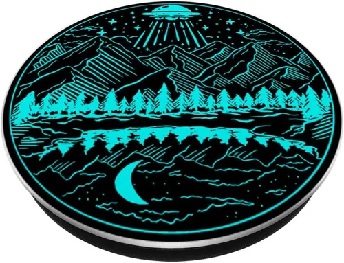 Vista 2 de Galaxy UFO Abduction Space Astronaut Nature Lake Moon Alien PopSockets intercambiables PopGrip