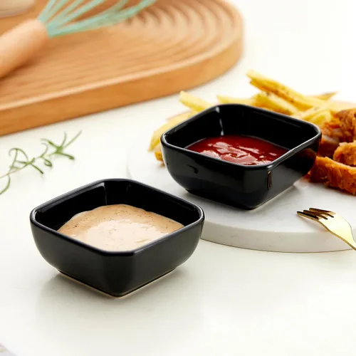 Vista 8 de Juego de cuencos de cerámica de 6,3 onzas de porcelana pequeños pequeños platos cuadrados para salsa de soja, buenos para salsa de tomate, soja