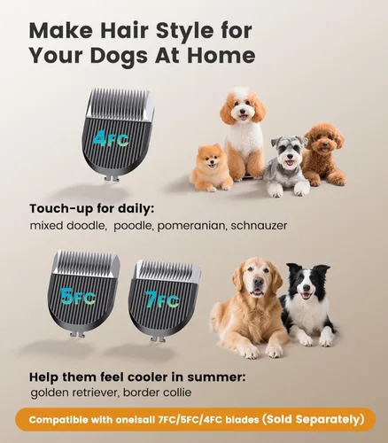 Vista 5 de Oneisall Cortapelos para perros para aseo de pelo grueso, afeitadoras para perros inalámbricas de bajo ruido, kit de aseo de 2 velocidades