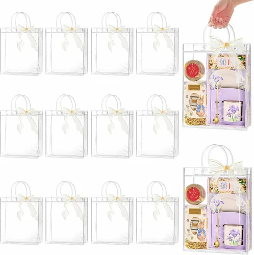 Vista 16 de Ohuimrt 50 Pack 4.92" x 2.75" x 5.9" Clear Plastic Gift Bags with Handles