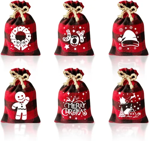 Vista 9 de CCINEE 36 pzas bolsas de lino navideñas con cordones, bolsas de regalo de arpillera navideña con cordones dobles de yute, 4 diseños: muñeco de 36