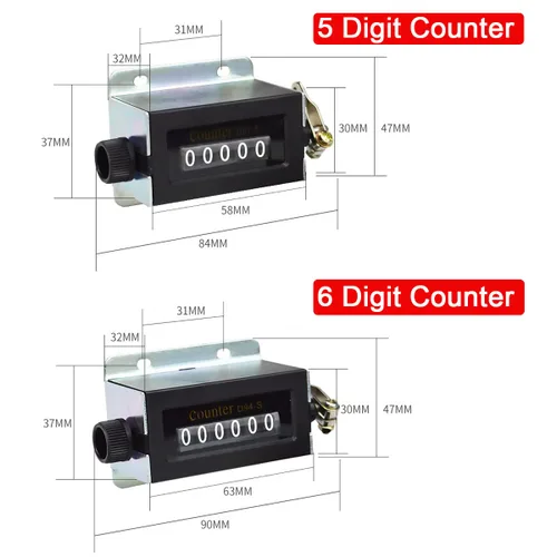 Vista 3 de Paquete de 2 contadores mecánicos, 0-99999 Manual de 5 dígitos y 0-999999 Kit de contador manual de 6 dígitos, contador de tracción reiniciable
