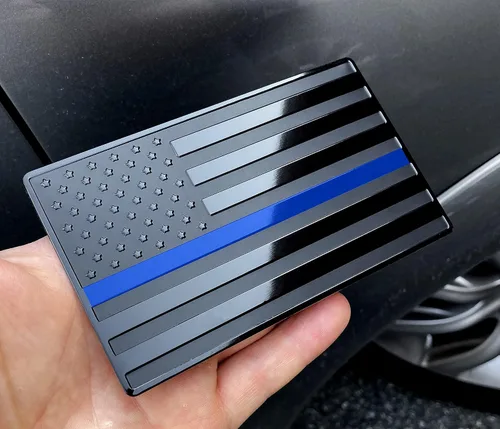 Vista 9 de 5" x 3" Black American Flag Emblem for Cars Negro