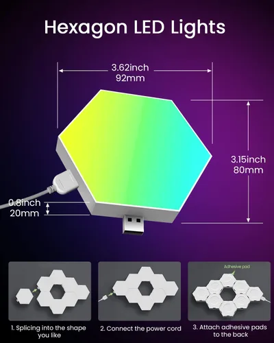 Vista 5 de NIUCOO Paneles de pared con luces LED hexagonales, luces RGB inteligentes para juegos con aplicación y sincronización de música, azulejos