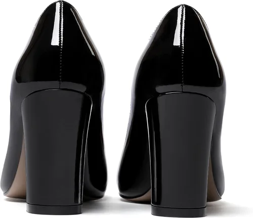 Vista 4 de WAYDERNS Zapatos de tacón alto para mujer, con puntera redonda, sólidos, gruesos, de 3 pulgadas