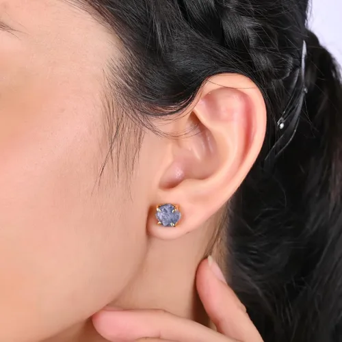 Vista 111 de Gempires Natural Raw Prong Setting Stud Earrings, 8-10 mm Crystals Earring, Handmade Jewelry, Gift for Her