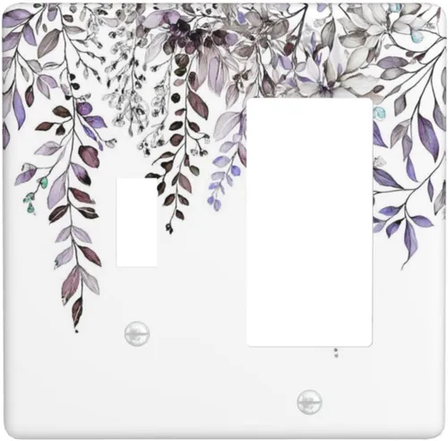 Vista 29 de Cubierta de tomacorriente eléctrico dúplex individual estilo campestre con diseño floral de flores y pájaros en blanco y negro, placa de pared de 1