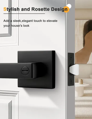 Vista 9 de Gobrico 1 paquete de manijas cuadradas de privacidad para puerta en acabado negro mate, manijas interiores sin llave, reversibles para puertas