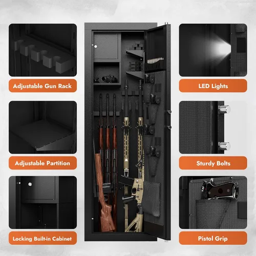 Vista 4 de Caja fuerte para 10-14 armas, Caja fuerte para rifles y pistolas, Caja fuerte biométrica para armas, Cajas fuertes para armas con huella dactilar