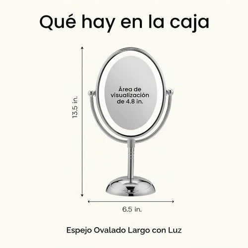 Vista 8 de Espejo ovalado de aumento con luz LED de doble cara para maquillaje; 1 x/7 X ampliación; acabado de cromo pulido, de Conair