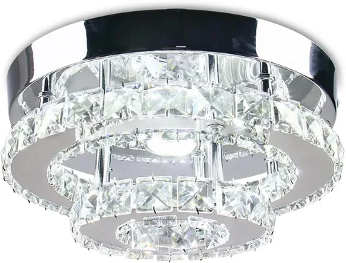 Vista 11 de Mini candelabro LED de cristal para techo, 2 capas, lámpara de techo empotrada, moderna iluminación para pasillo, escalera, cocina, baño